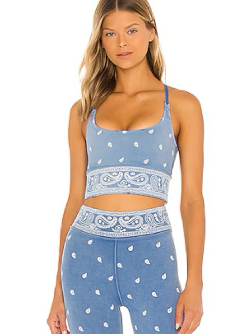 Adam Selman Sport Blue Stonewash Bandana Bra & Leggings Set